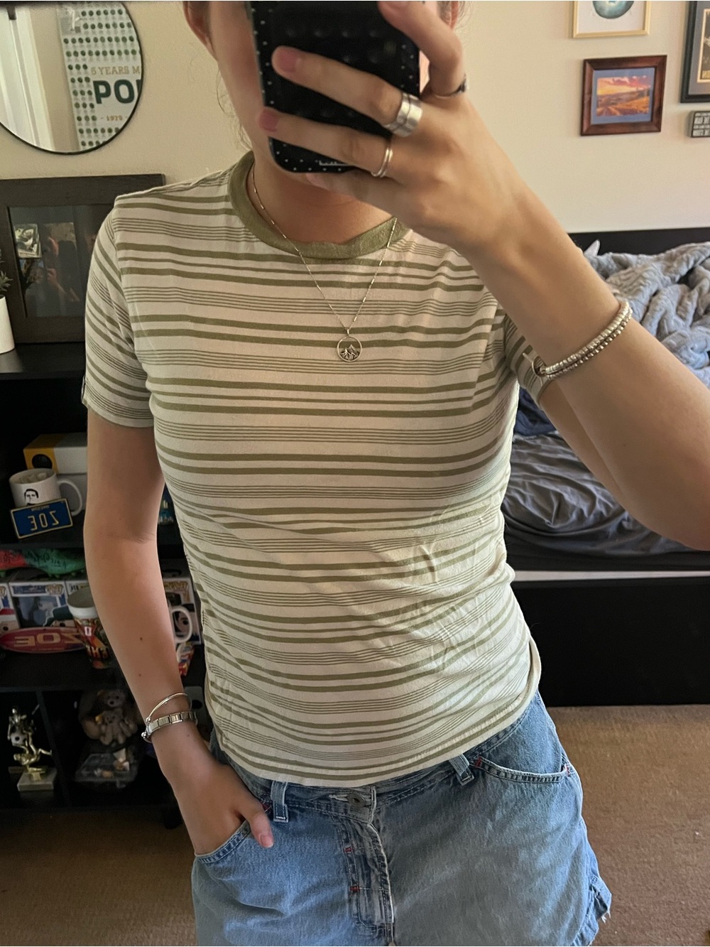 Green striped baby tee